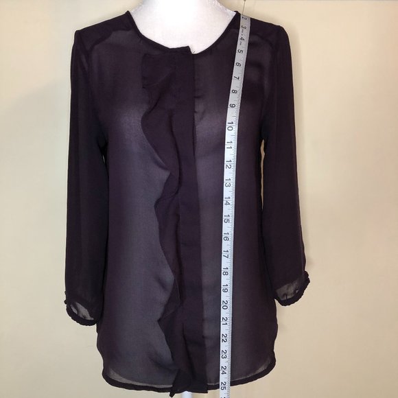 H&M 3/4 Sleeve Purple Sheer Ruffle Front Blouse - Picture 4 of 10